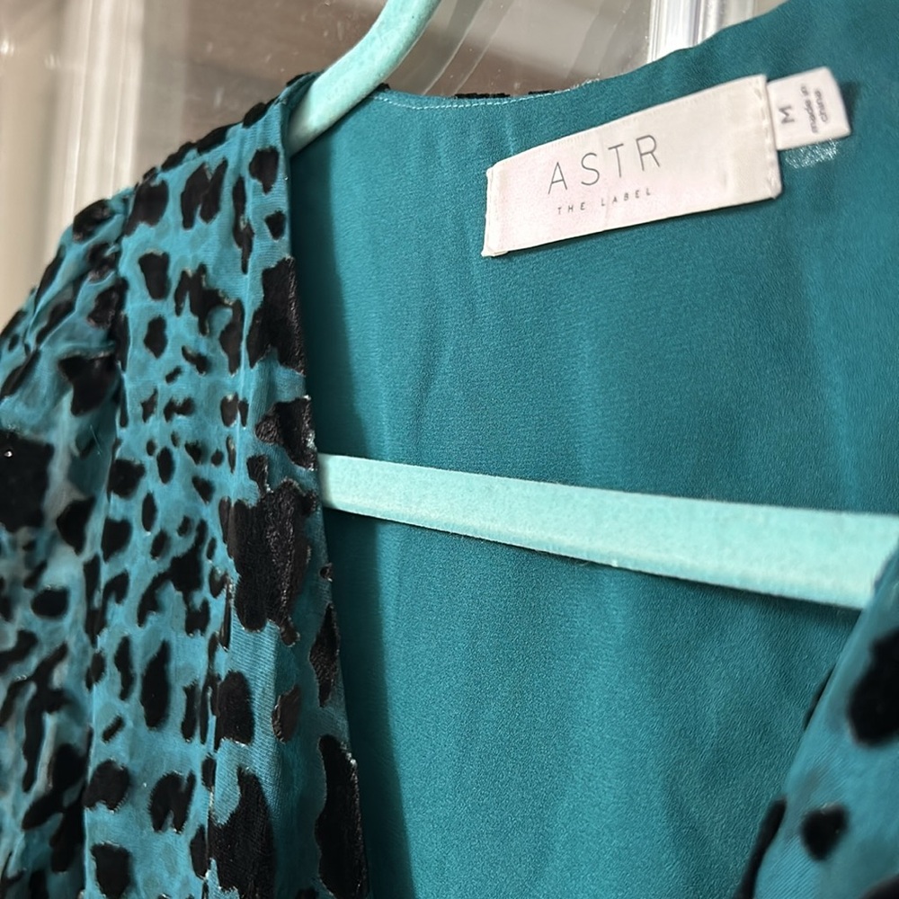 ✨ASTR The Label ✨ Black and Green Animal Print Burnout Flocked Velvet Top